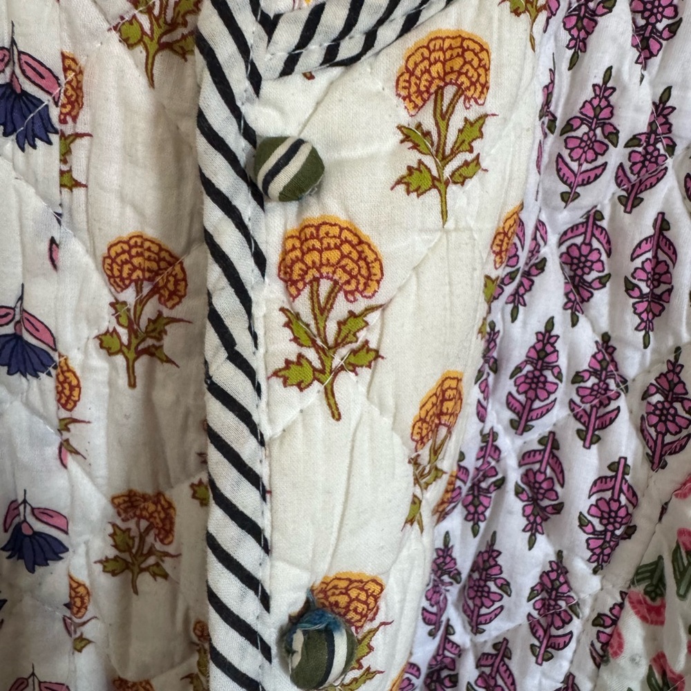 Floral Quilted Jacket with Striped Accents